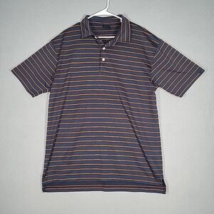 Dunning Polo Shirt Men's Large Navy Blue Coolmax‎ Polyester Striped Golf Wear